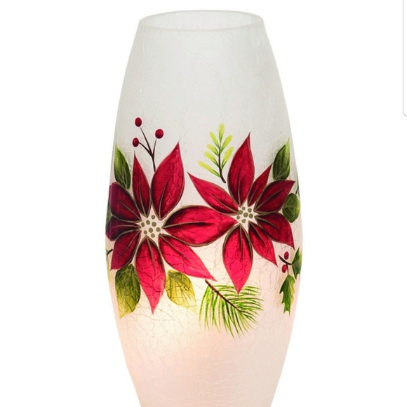 Transpac Christmas Glass Light Up Poinsettia Oblong Vase battery operated White - Picture 2 of 6